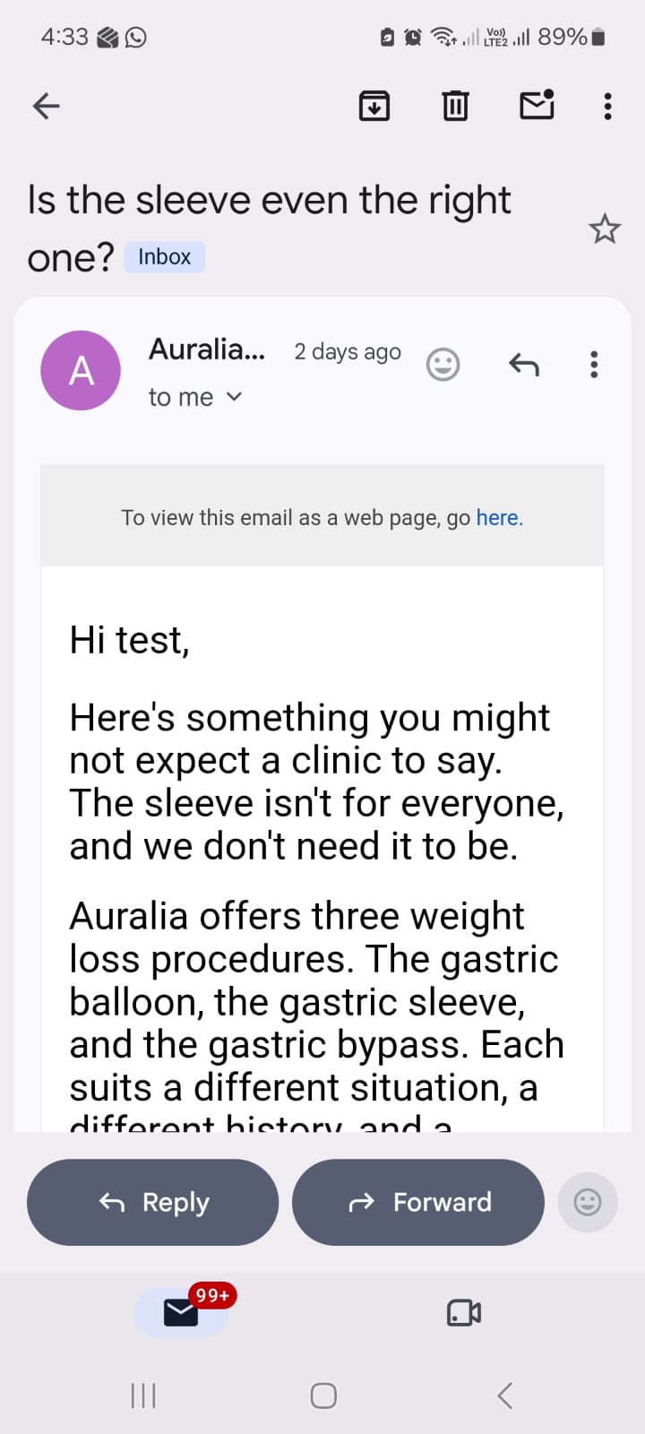 Current email, opening